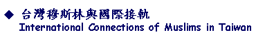 Text Box: 台灣穆斯林與國際接軌      International Connections of Muslims in Taiwan 